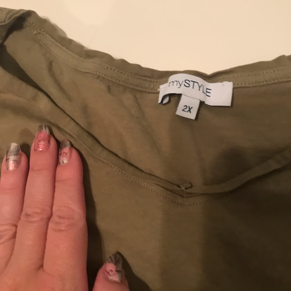 2x army green ruched empire waist tshirt